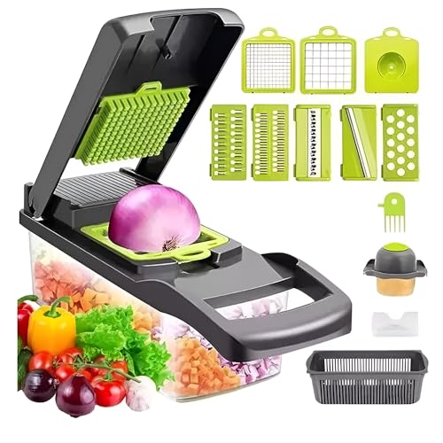 Cortador de Verduras 18 en 1, Picador de Verduras Multifuncional con Cuchillas Intercambiables...