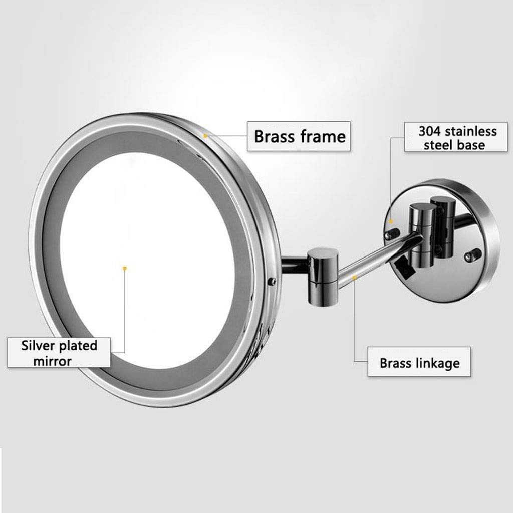 Espejo de tocador, Espejo de Maquillaje, Espejo de tocador con iluminación LED, Montaje en Pared, Espejo cosmético con Aumento 3X, Extensible de una Cara para baño, Espejo cosmético/B