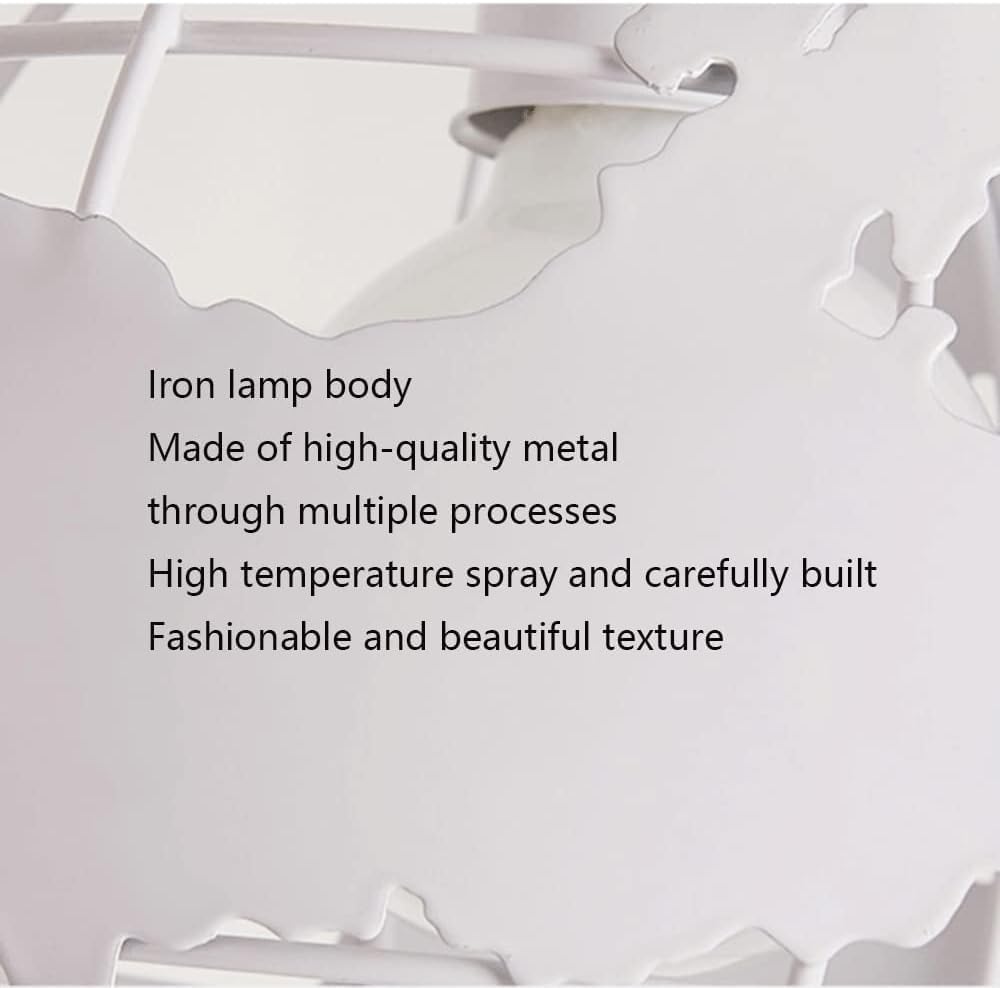 11.8in Industrial Creative Globe LED Pendant Lights, Adjustable Height World Map Chandelier, Hanging Iron Pendant Lamps, Earth Ceiling Fixture, for Dining Room Kitchen Bedroom Office(White)