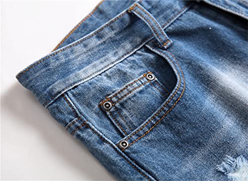 Men Ripped Slim Fit Jeans Destroyed Distressed Straight Denim Pants Vintage Mid Waist Washed Biker Jean Trousers3