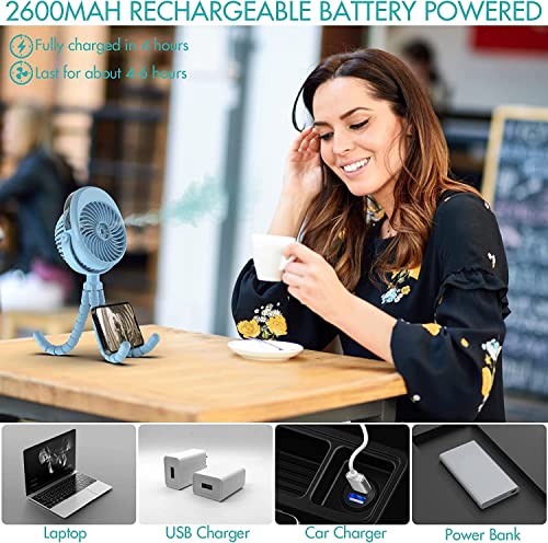 2022 Updated Misting Baby Stroller Fan, 270° & 360° Pivoting Portable Fan, Battery Operated Usb Fan, Handheld Misting Fan, With Flexible Tripod Clip On Car Seat Crib Bike Treadmill Bunk Bed, Blue #TOP4
