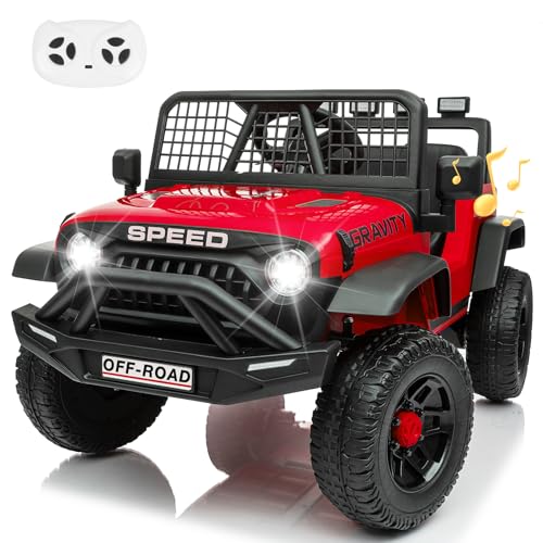 24V Jeep Power Wheels w/Remote Control, 4WD Ride on Truck Car, 3 Speed, Bluetooth Music, Wide Seat,...