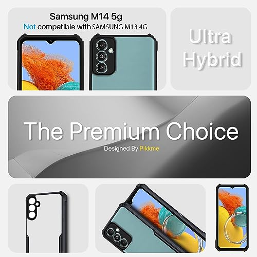 Image of Pikkme Samsung Galaxy M14 5G Back Cover | Crystal Clear Transparent Back | Ultra Hybrid | Full Camera Protection | Raised Edge | Bumper Back Case for Samsung Galaxy M14 5G (Black)