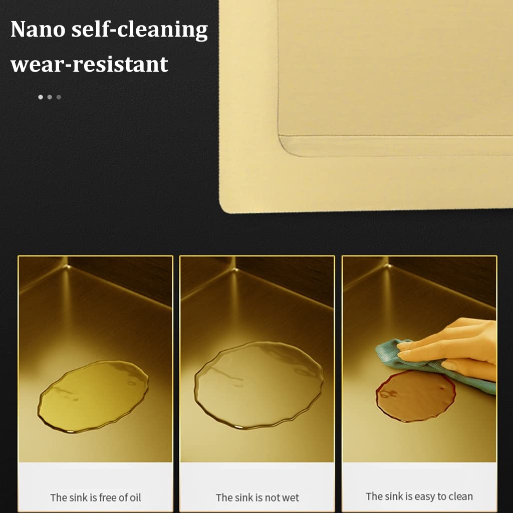 Arredamento per La Casa Lavelli da Cucina in Acciaio Inox Lavelli da Bar A Fessura Singola da Incasso O Sottotop con Gruppo di Scarico Piscina per Lavaggio,Gold-80x46x22cm