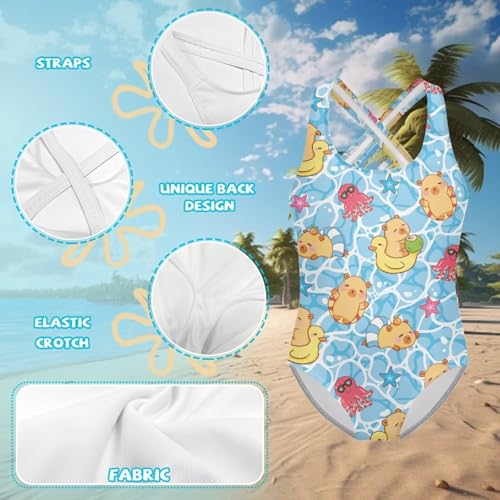 Image of Girls One Piece Swimsuits Teens Sleeveless Back Cross Strap Bathing Suit Kids Quick Dry Cute Beach Swimwear(5-14)