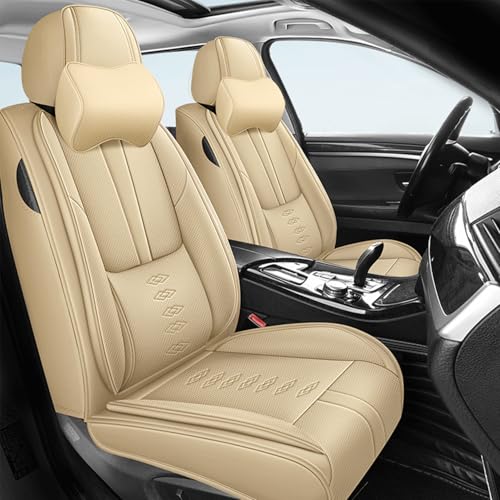Image of Car Seat Covers for Neon,for Dodge Neon 2000-2005,Leather Front Seat Covers,Airbag-Compatible Car Seat Protectors,Waterproof Seat Cover for Cars(Beige,2PCS /with Pillows)