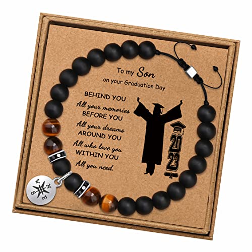 Joycuff Graduation Gifts For Son Class Of 2023 Graduation Gifts College High School Grade 8 Graduation Congratulations Beaded Bracelets Decorations Senior 2023 Natural Stone Compass Bracelets For Men #TOP18