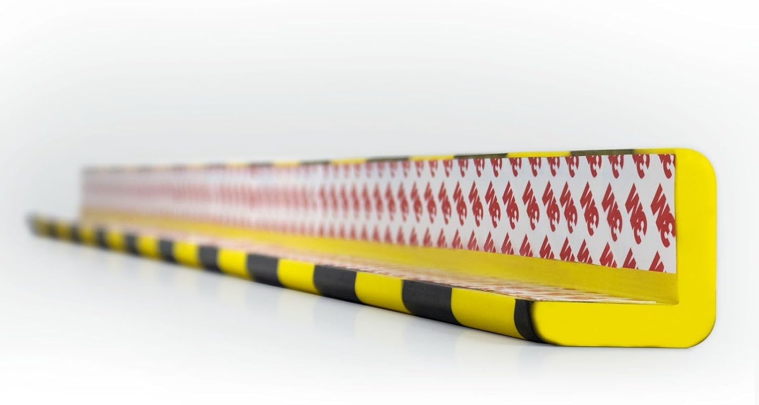 Paraspigoli in poliuretano, autoadesivi, 100 x 4 x 4 cm, profilo di protezione angolare giallo/nero, protezione da parete e angoli, protezione per garage, magazzino, officina (5, 100 cm)