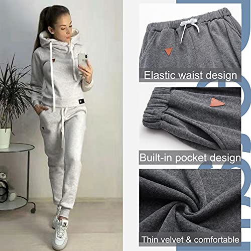 Survêtement 2 pièces chaud en polaire pour femme ensemble sweat à capuche et pantalon