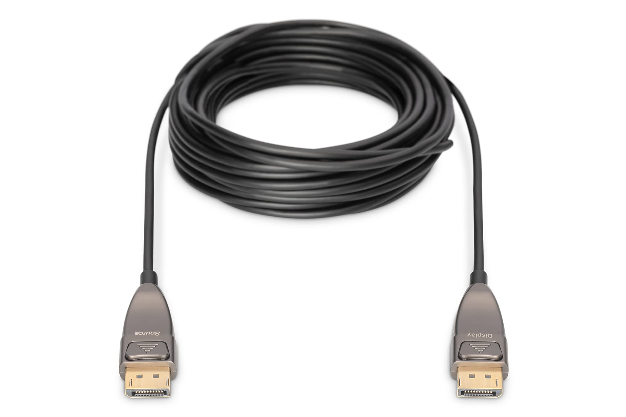 DIGITUS DisplayPort AOC Câble fibre optique hybride - DisplayPort 1.4 - 8k/60Hz - UHD-II - contacts plaqués or - 15m - noir | DisplayPort 1.4 – 32,4 Gbps – HDR, HDCP 2.2, CEC – Câble hybride AOC – contacts plaqués or – câble DisplayPort à FO – noir