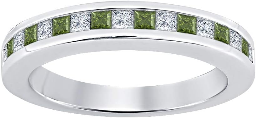 Princess Cut Gemstone Half Eternity 18k White Gold Over .925 Sterling Silver Wedding Band Ring for Women