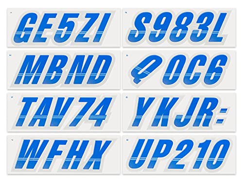 Image of STIFFIE Techtron Blue /Silver 3 inch Boat & PWC Registration Decals • Numbers Letters Stickers