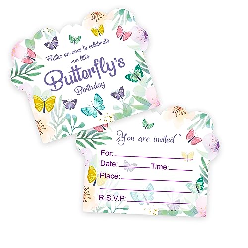 Image of Party Propz Birthday Invitation Cards For Kids - (25 Pcs) Butterfly Theme Invitation Card For Birthday Boy, Girl (Cardstock), Butterfly Invitation Cards For Kids Party Unicorn, Birthday Return Gifts