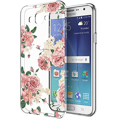 Galaxy J7 Case,J700 Case With Flowers, Ueokeird Slim Shockproof Clear Floral Pattern Soft Flexible Tpu Back Cove For Samsung Galaxy J7 J700 (2015) (Pink Flowers) #TOP3