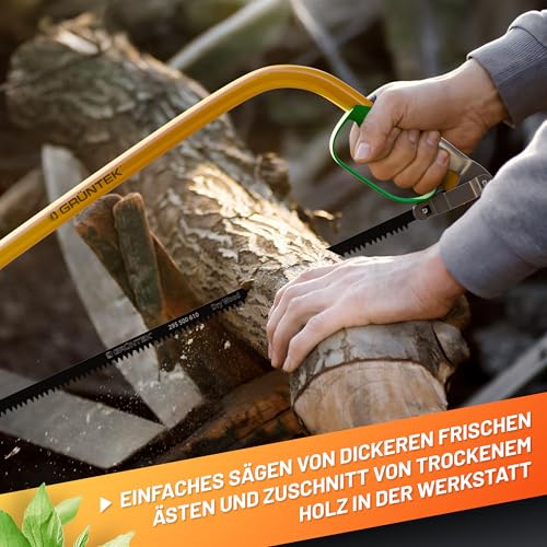 GRÜNTEK Bügelsäge MARLIN inkl 610 mm Sägeblatt; Bogensäge für frische Äste und nassen Holz; Comfort-Handsäge Gartensäge; ideal für Garten und Forstarbeiten; Preis-Leistungs-Sieger