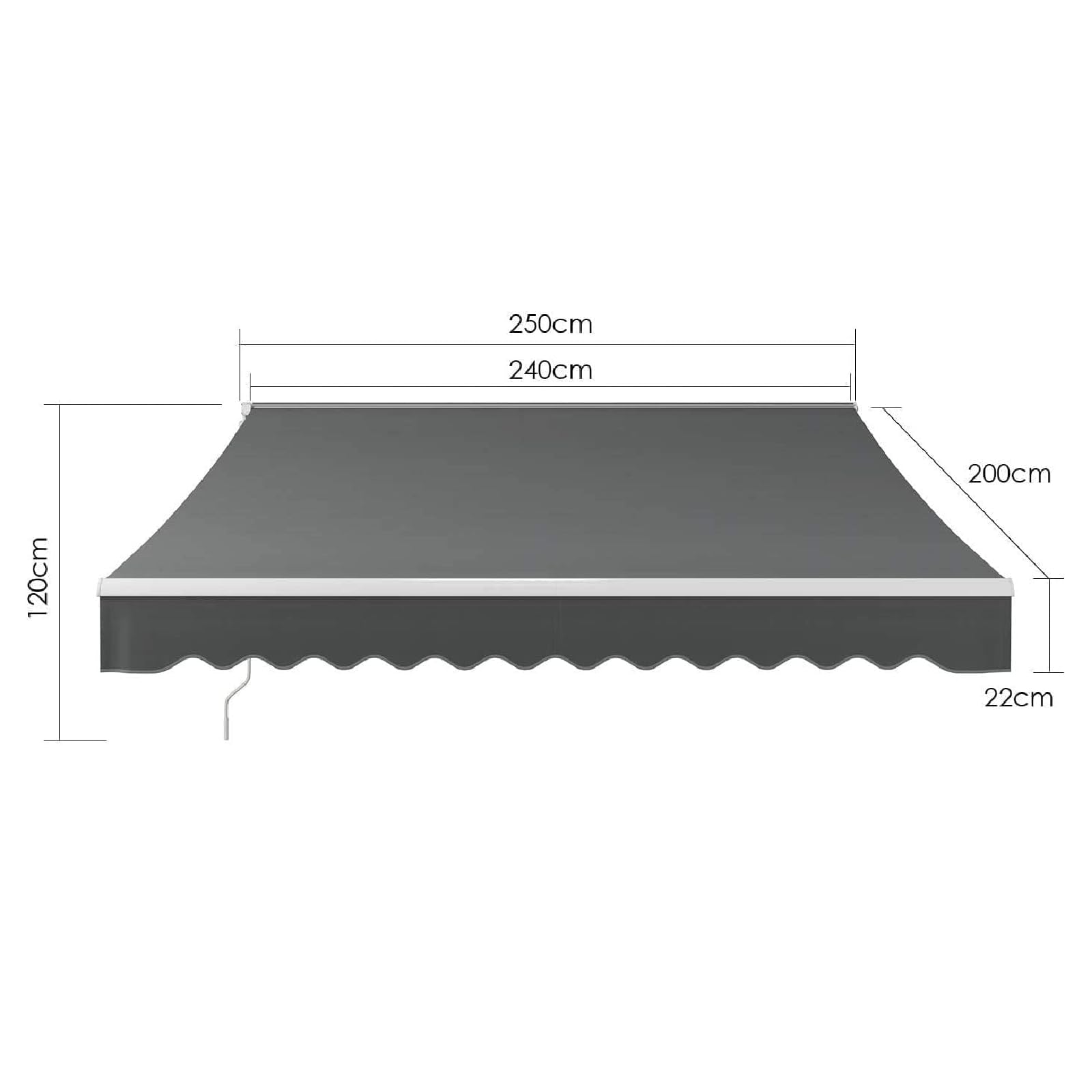Tenda da sole snodata manuale, 250 x 200 cm, regolabile, resistente ai raggi UV, antipioggia, per terrazze esterne, balconi, antracite