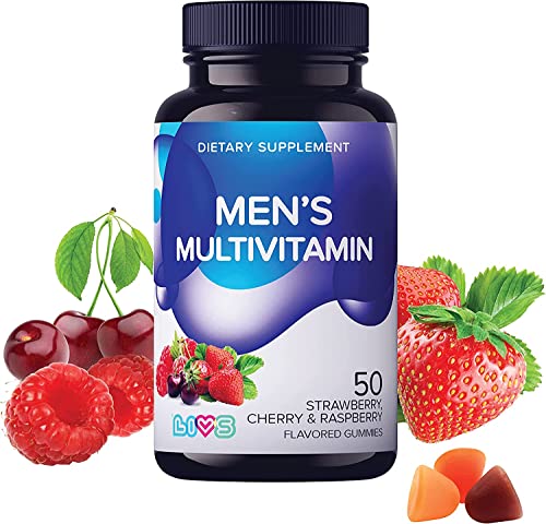 Livs Men's Multivitamins Gummy Vitamin - Multivitamin For Men, Gummy Vitamins, All-Natural, Gluten-Free, Non-Gmo, Mens Vitamins Gummies - Strawberry, Cherry, & Raspberry Flavored, 50 Count #TOP8
