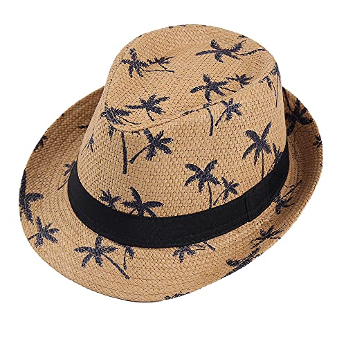 Kids Straw Fedora Hat Summer Sun Beach Hat For Baby Boy Girls Age 4-9 Years Old Khaki #TOP6