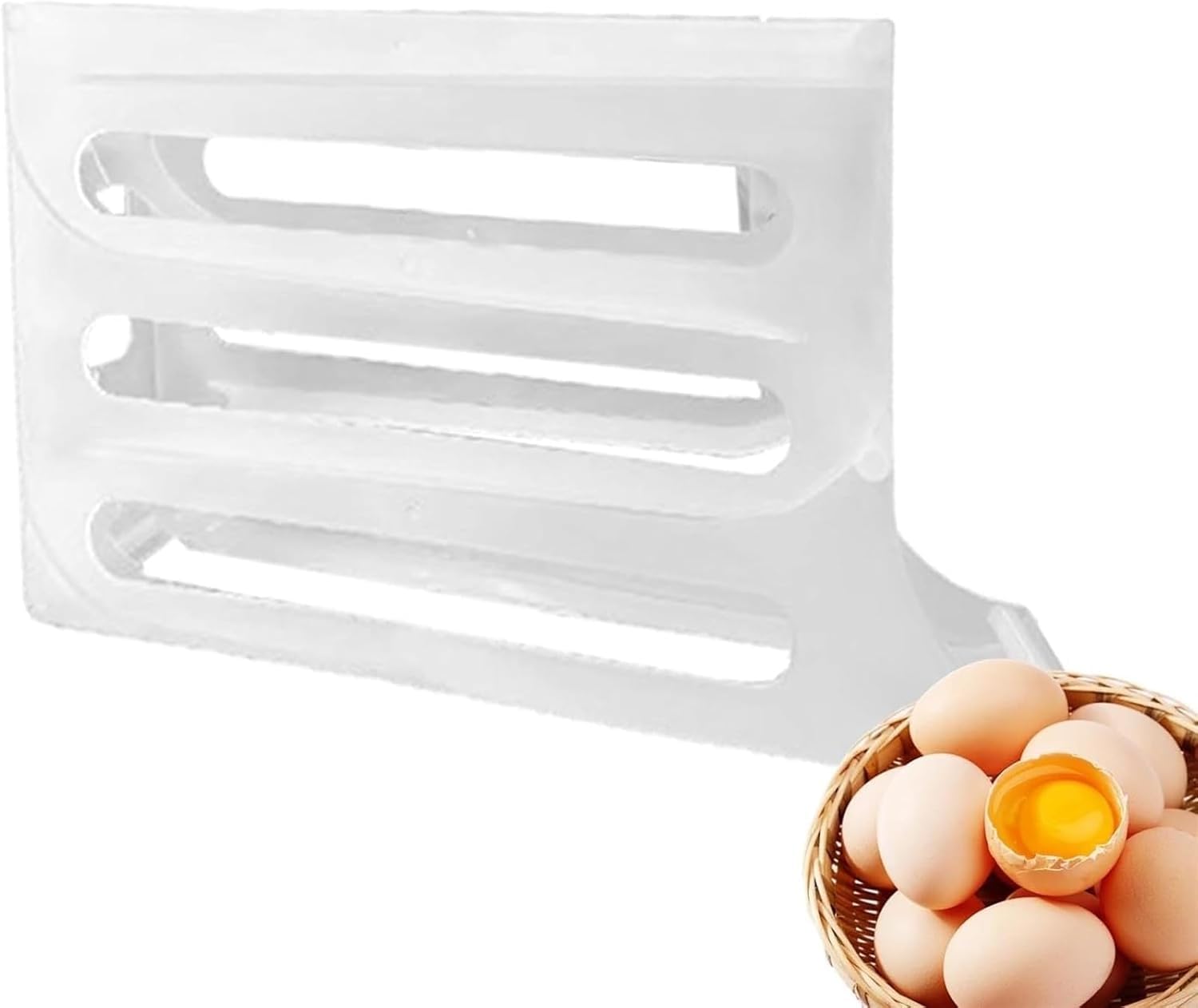 Soporte De Huevo De 4 Niveles para Nevera, Organizador De Huevos De Nevera Auto Rollig, Soporte De Huevo De Nevera para Nevera Kitche Coutertop Cabiet, Natural