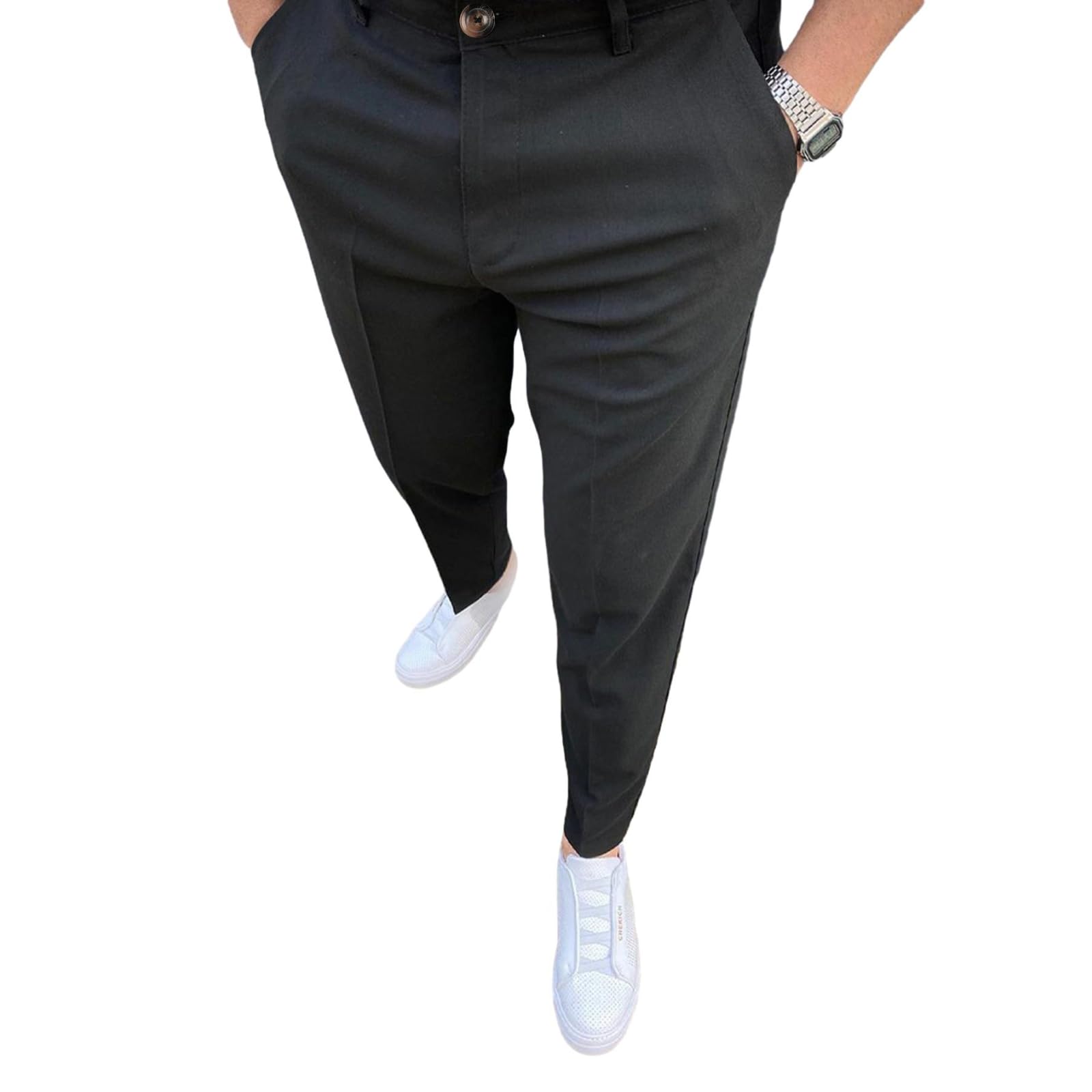 percle Mens Fashion Stretch Pants Slim Fit Plaid Business Suit Casual Golf Pants-picture-44