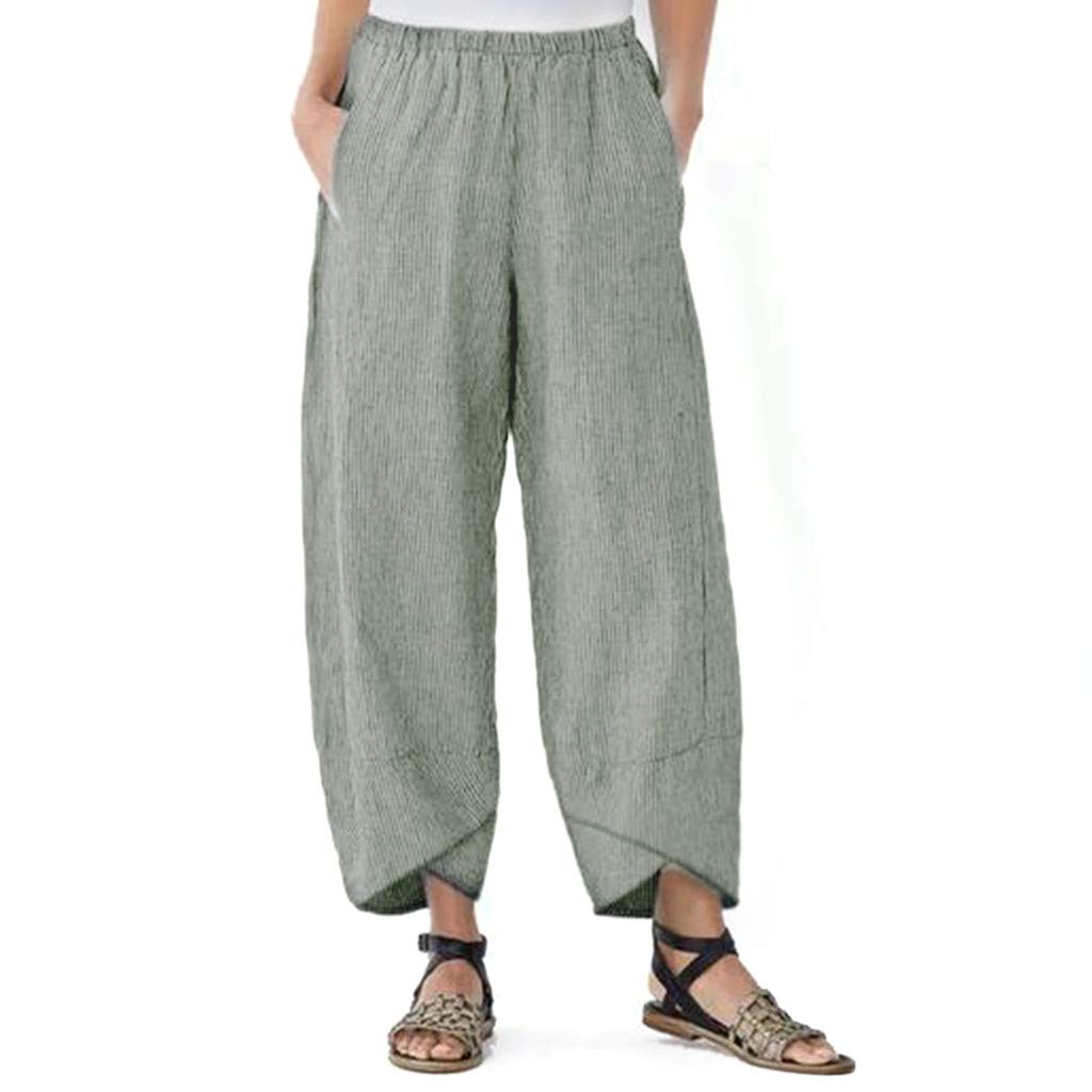JOFOW Harem Pants Womens Solid Vertical Striped Causual Loose Pant Plus Size S-2XL