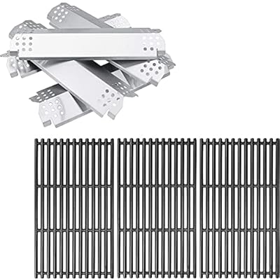 Uniflasy Cooking Grates Heat Platesfor Nexgrill 720-0882A Evolution Infrared Plus 5-Burner Gas Grills Grates Replacement Parts Gas Grills Cast Iron Cooking Grids