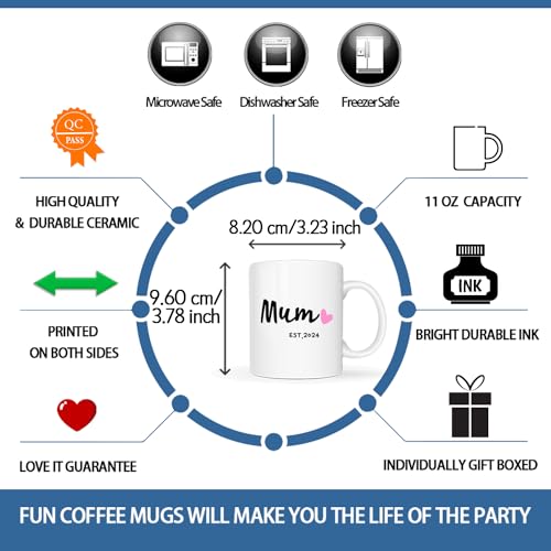 This Mom Est 2025 Coffee Mug, Mother's Day New Mom Gifts for Women Her First Time Mums Cup, White 11 Oz, 3.19 inches x 3.74 inches - Image 4