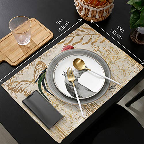 Placemat Set Of 6 Rooster Illustration Vintage Butterfly Texture Background Heat Resistant Kitchen Table Mats Washable Burlap Placemats For Dining Table Outdoor Holiday Placemats Party Decorations #TOP5