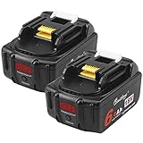 2 Pack Waitley BL1860B-2 18V 6.0Ah Replacement Battery Compatible with Makita BL1830 BL1840 BL1850 BL1860 BL1860B LXT Lithium-Ion Battery Tools with LED Indicator