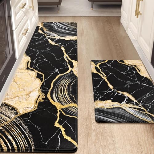ASPMIZ Marble Kitchen Rugs Set of 2, Anti Fatigue Cushioned