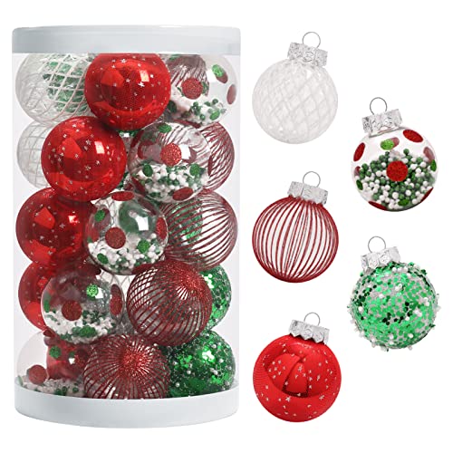 25PCS Christmas Ornaments Set, 2.36"/6CM Assorted Clear Plastic S...