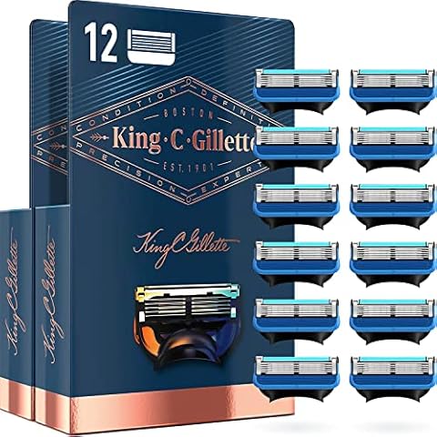 King C. Gillette Razor Blades, 12 Replacement Blades for Men's Wet Razor with 5-Way Blade Cover