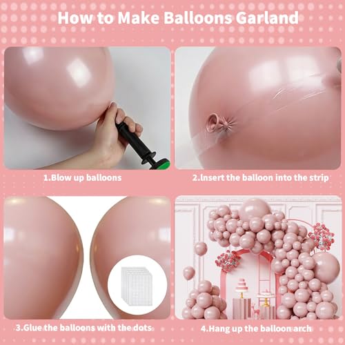 Image of Dusty Pink Balloons Arch Kit,130pcs Blush Pink Balloon Garland,Different Sizes Pink Latex Balloons for Wedding,Birthday Party,Baby Shower,Gender Reveal,Anniversary Decorations