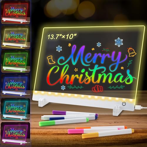 LED Note Board with ColorsLED Drawing Board for Kids Light Up Acrylic Dry Erase Board with Stand 7 Markers Rewritable Message Board Creative Fun for Home Classrooms Gifts13.7X 10Inch