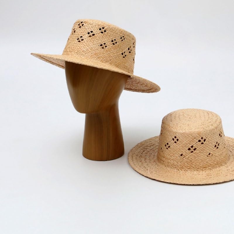 Hand Woven Hollow Rattan Hat Formal Top Wide Brimmed Outdoor Travel Sun Protection