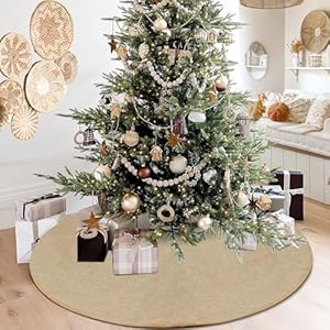 Burlap tree skirt 48 inches large jute linen spring easter tree decorations ornaments brown fall christmas tree mats farmhouse rustic countryside thanksgiving day neutral boho tree decor  urban country home decor