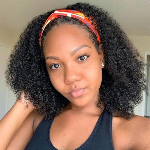 Image of Headband Wig Human Hair Kinky Curly Glueless Wigs 12 Inch Natural Black