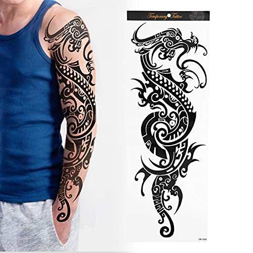 Temporary Tattoos for Men and Women, 6 Pieces Half Sleeve 6 Pieces Full Sleeve Waterproof Extra Large Tattoo Sleeve Stickers Fake Semi Permanent Tattoos Large Flowers Tribal Totem - Image 2