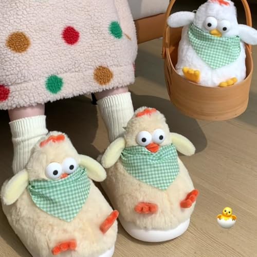 Funny Animal Fuzzy Slippers for Women Girls Kawaii Cartoon Plush Cute Warm Chicken Slippers Indoor In Winter Bedroom3