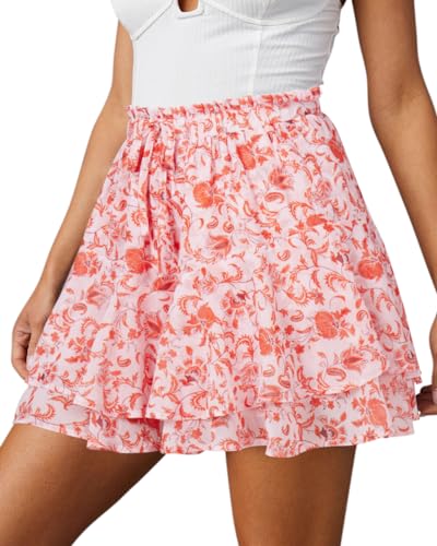 Image of Aoudery Flowy Shorts for Women Casual Boho Floral Skorts Ruffle Mini Skirts Running Tennis Butterfly Chiffon Shorts