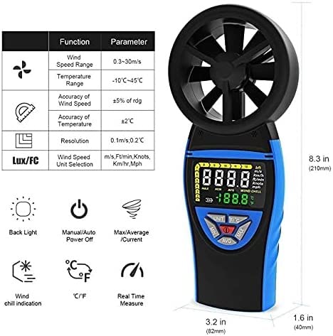 Digital Anemometer Wind Meter Gauge for Shooting Boats for Wind Speed Temperature Chill Tester，Multifunctional Measurement, Easy to Read