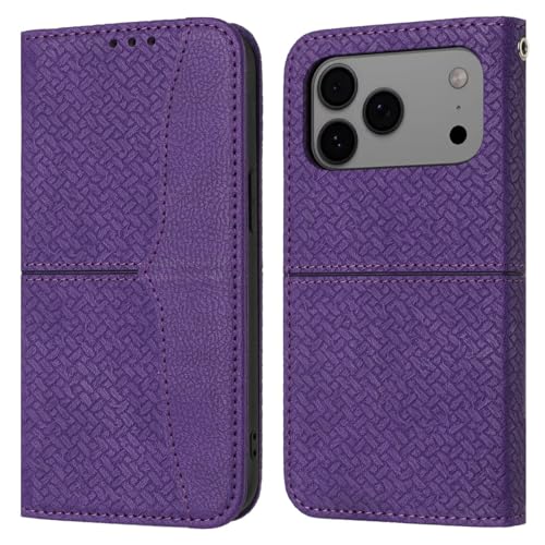 Étui en cuir pour iPhone 16 Pro Max violet avec clapet magnétique élégant