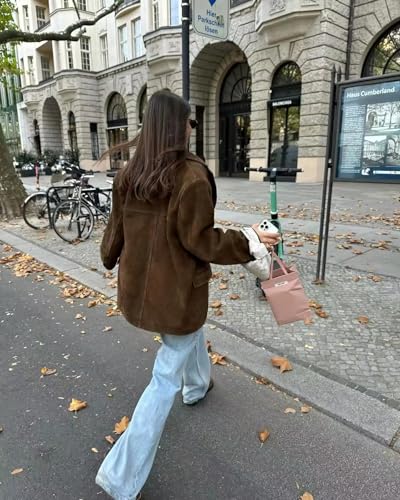 Suede Jacket Y2k Outerwear Brown Faux Leather Jacket Women Fall Fashion 2024 Trendy Old Money Oversized Blazers4