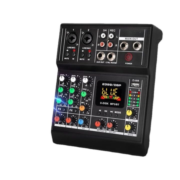 kh Digital Audio Mixer 4 Channel – Mini DJ Controller USB/BT – Portable Audio Interface with Sound Effects – with Bt, USB Interface – Studio/Live Recording Mixer for PC, Laptop – Black-image-17