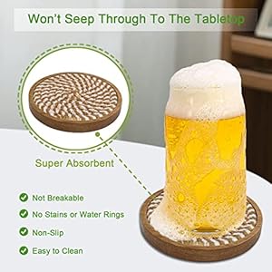 5 Pack Coasters for Drinks Absorbent 43 inches Woven Coasters for Coffee Tables Wooden Drink Coasters for Table Protection Reusable Drink Coasters for Kitchen Farmhouse Bar Office Brown