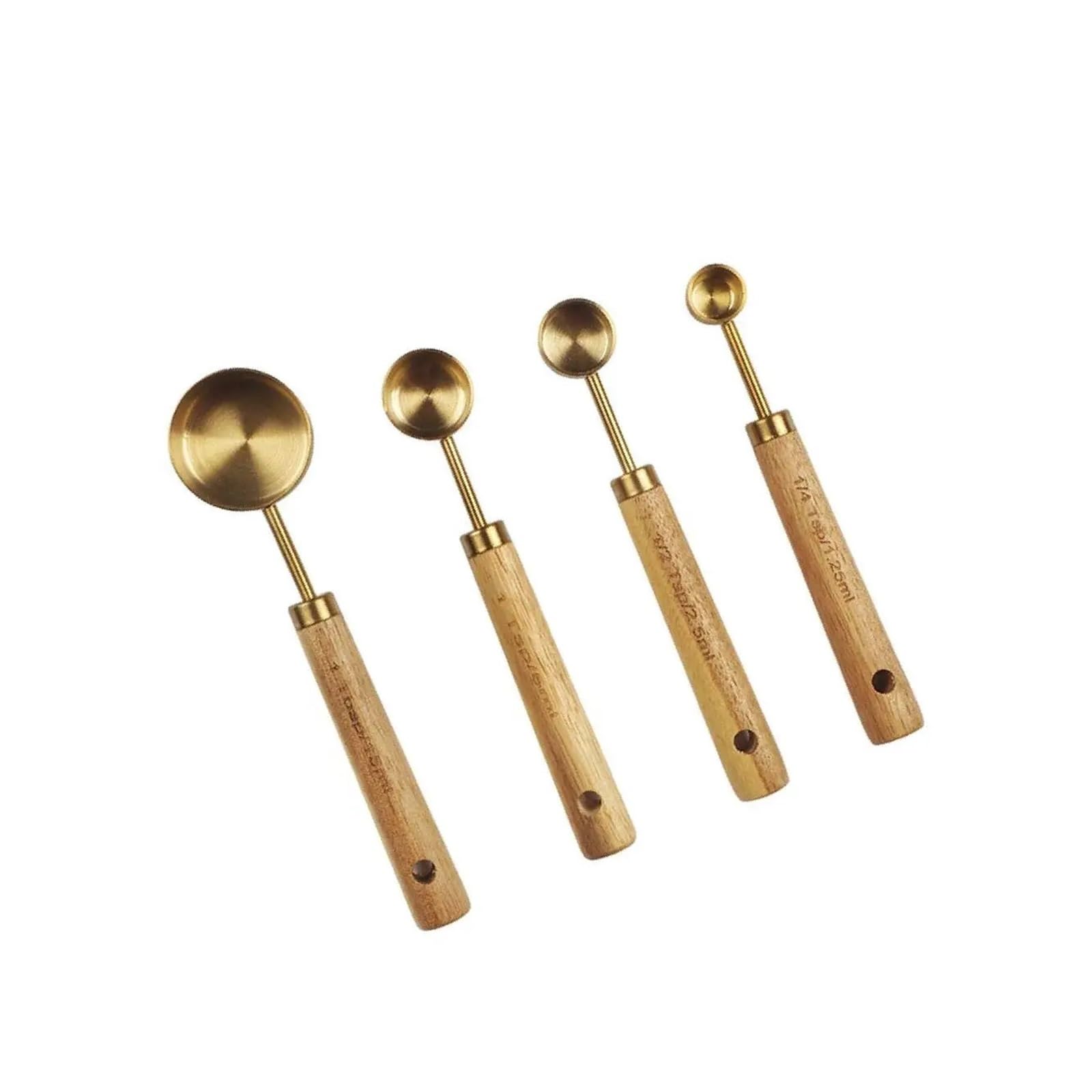 Edelstahl-Messbecher-Löffel-Set | Messbecher mit Holzgriff und goldenem Messlöffel