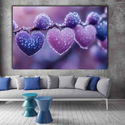 Toile Murale Cœurs Violets BOHUO Encadrée Finition Haute Qualité