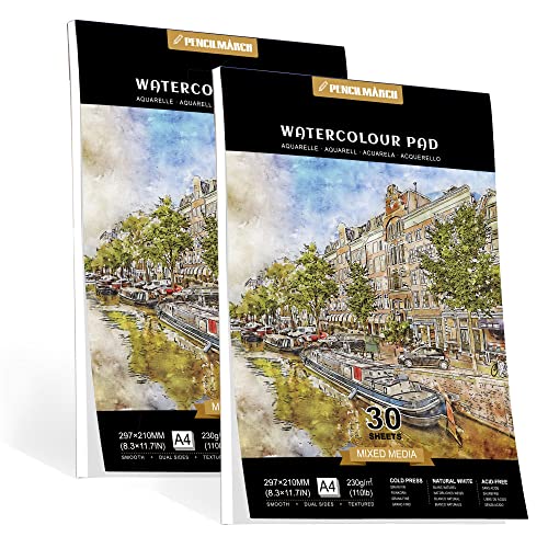PENCILMARCH Aquarellpapier A4, 60 Blatt Aquarellblock Insgesamt, Aquarell...