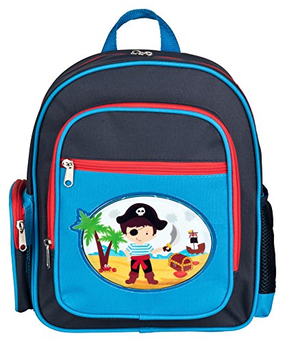 Preisvergleich Produktbild Aminata Kids - Rucksack Kindergarten Junge Piraten / hochwertiger Kinder-Rucksack aus Nylon, 4 Fächern mit Reißverschluss / Bequeme Tragegurte / blau, rot / wasserabweisend / Geschenk-Idee