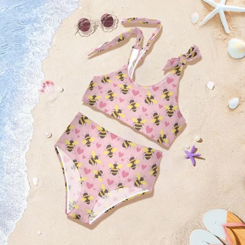 Bee and Heart Girls Two Piece Tankini Swimsuits Summer Bathing Suit Beach Swimwear Set2